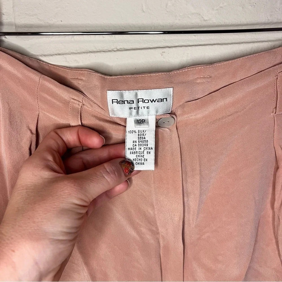 Rena Rowan Vintage Pink Silk Straight Wide Leg Pants, Women’s Size 12 Petite - Picture 6 of 8